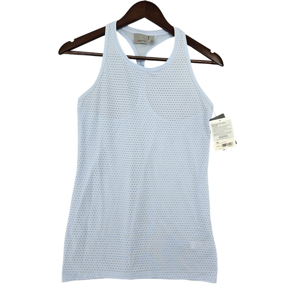 Athleta NWT XS High Neck Dot Mesh Chi Tank Womens Powder Blue 349163 Activewear